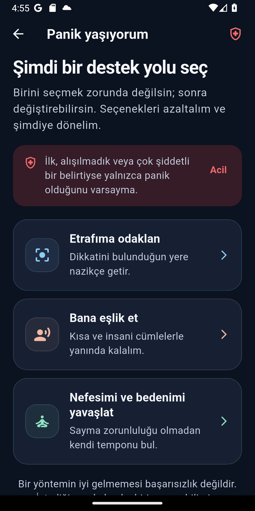 Denge yöntemler ekranı