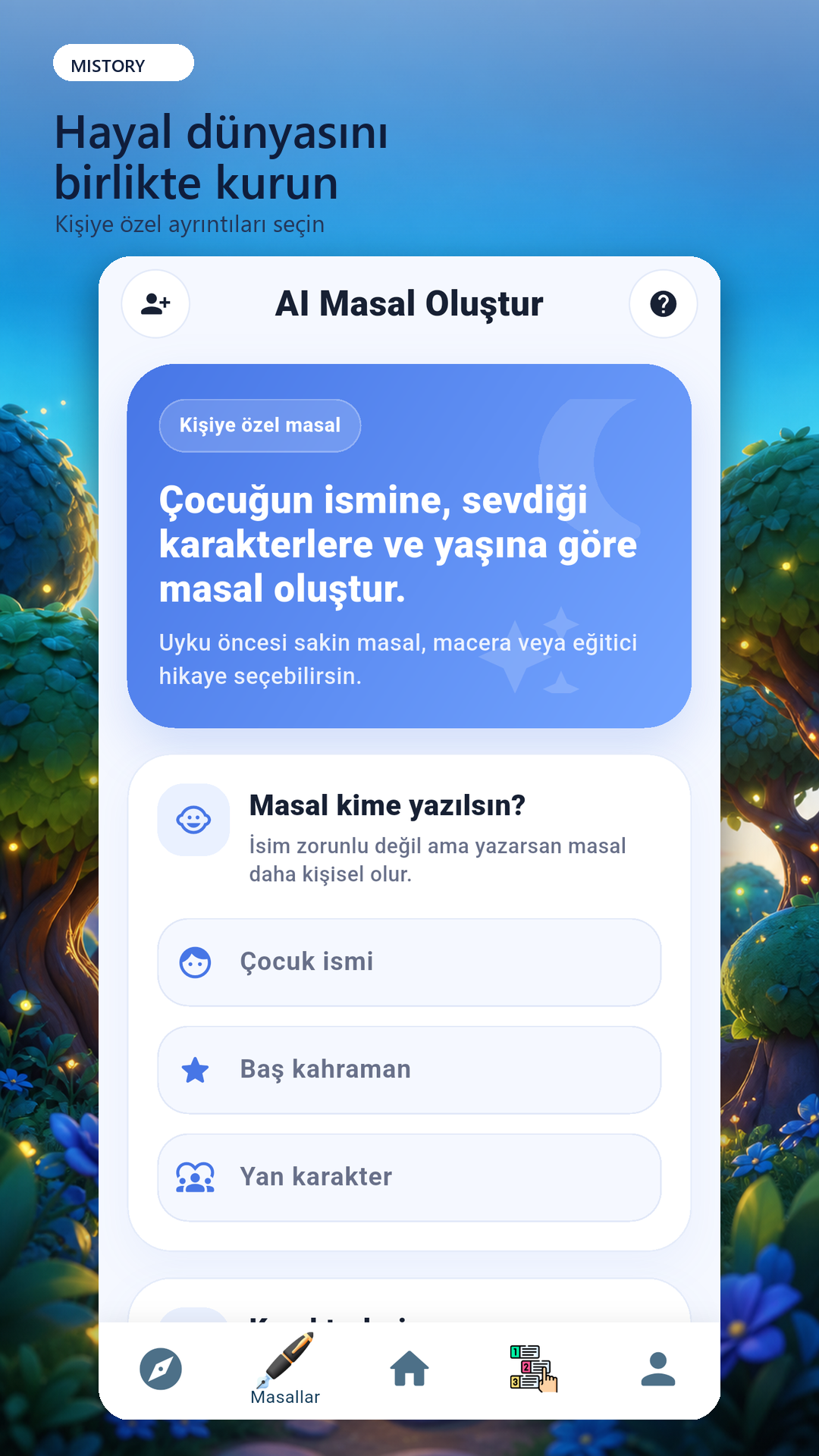 Mistory hikâye oluşturma ekranı